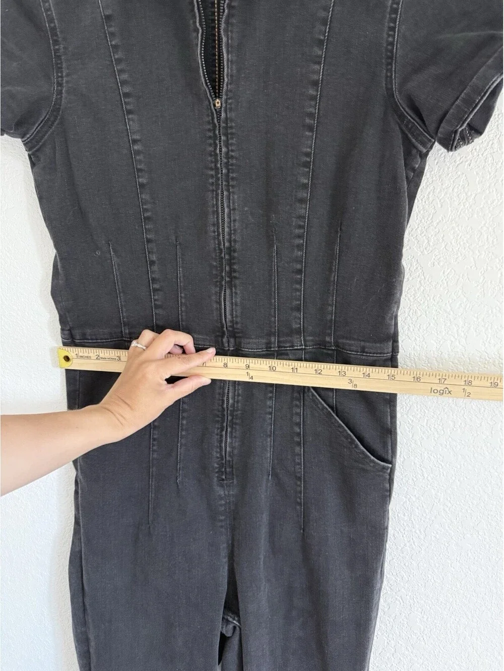 Womens Free People We The Free Jayde Flare Jumpsuit Black Denim Size Large